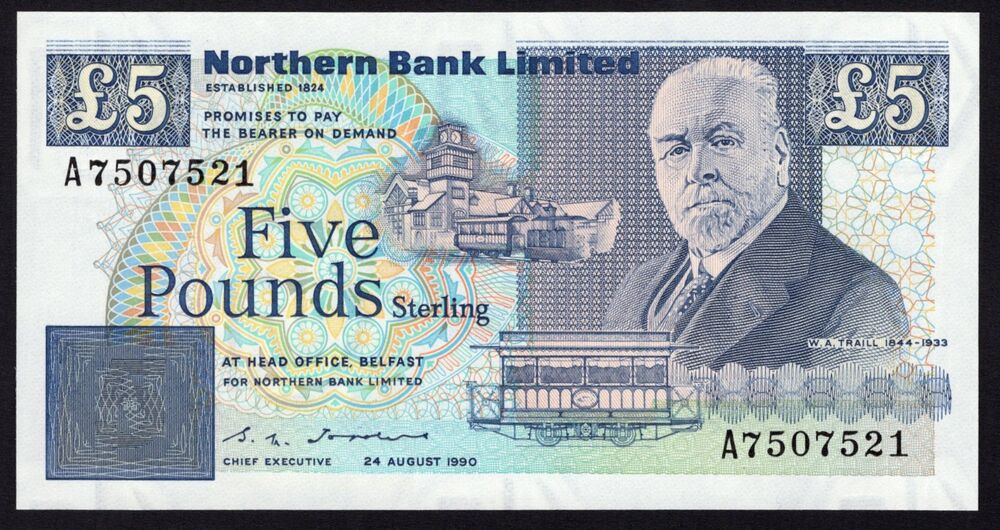 Ireland, Northern - 5 Pounds 1990 - Pick # 193b - UNC