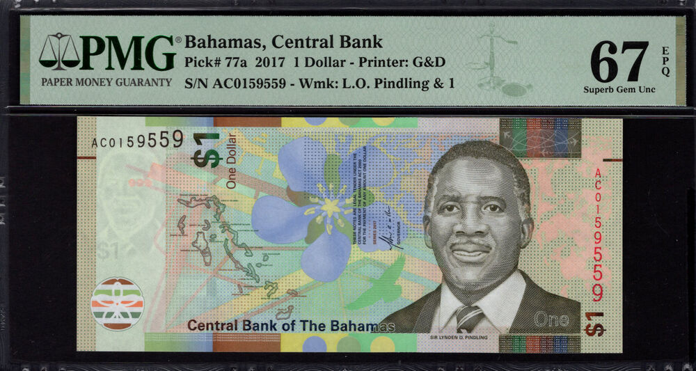 Bahamas - 1 Dollar 2017 - Pick # 77a - PMG 67 EPQ
