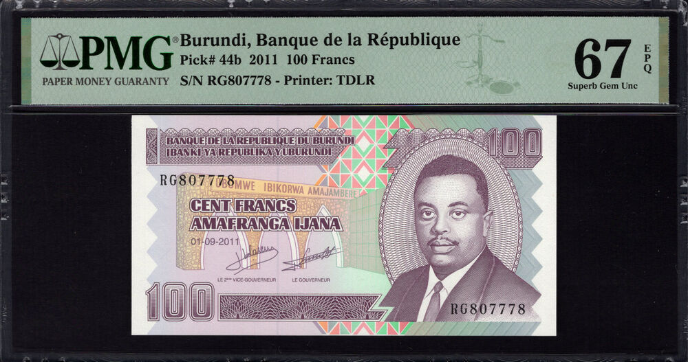 Burundi - 100 Francs 2011 - Pick # 44b - PMG 67 EPQ