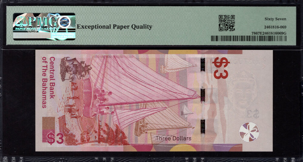 Bahamas - 3 Dollars 2019 - Pick # 78 - PMG 67 EPQ