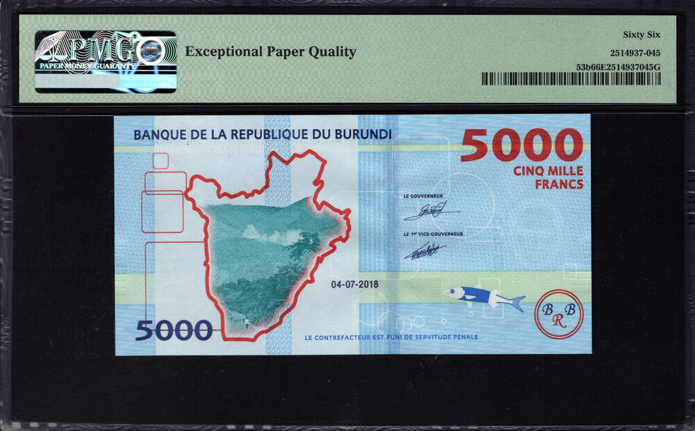 Burundi - 5000 Francs 2018 - Pick # 53b - PMG 66 EPQ