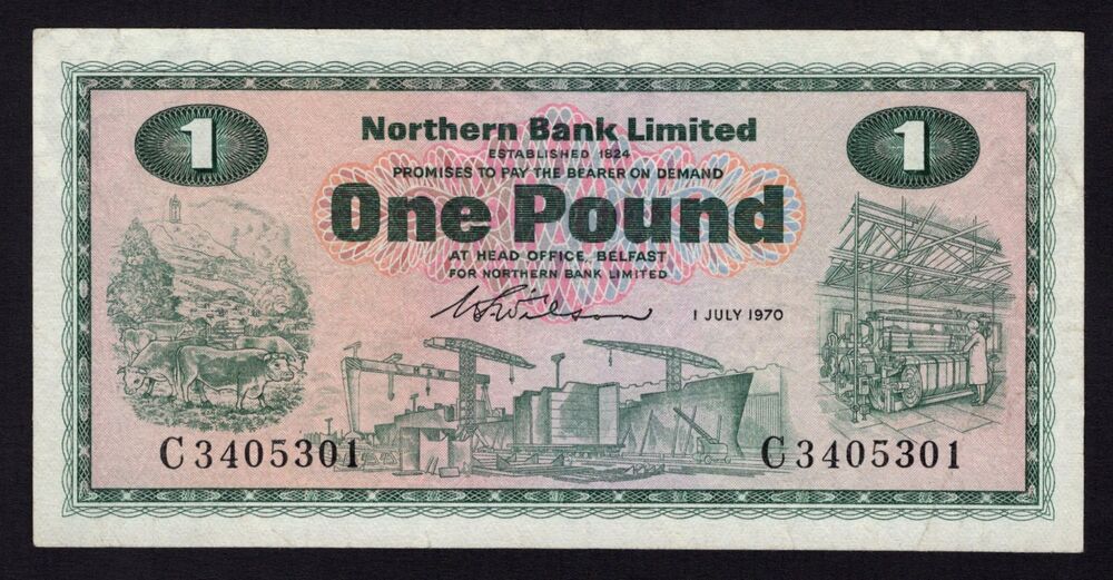 Ireland, Northern - 1 Pound 1970 - Pick # 187a - F/VF