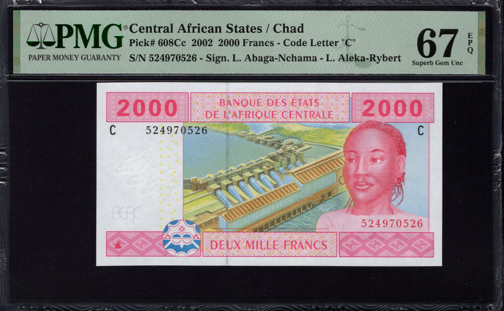 Chad - 2000 Francs 2002 - Pick # 608Cc - PMG 67 EPQ