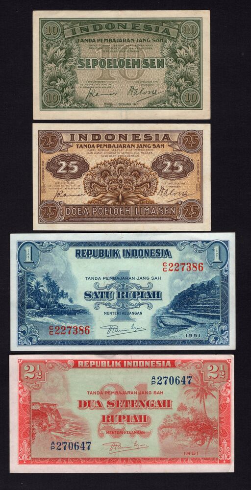 Indonesia - Group of 4 notes 1947 to 1953 - XF