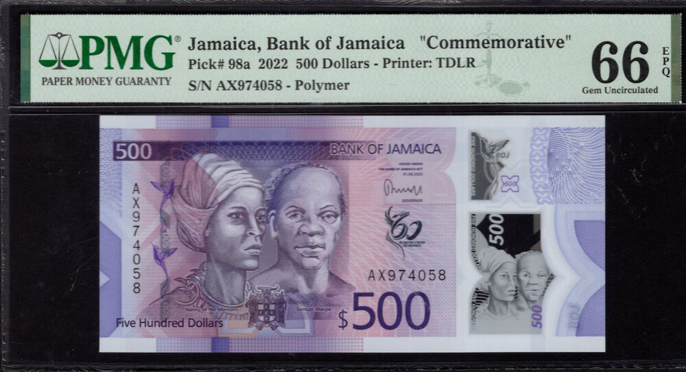 Jamaica - 500 Dollars 2022 - Pick # 98a - PMG 66 EPQ