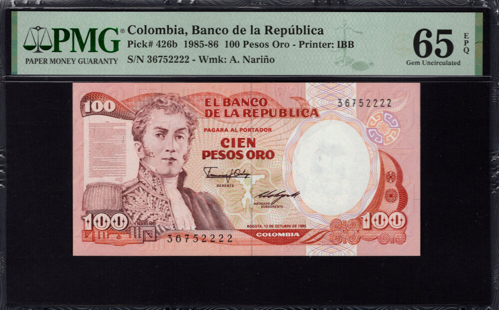 Colombia - 100 Pesos Oro 1985 - Pick # 426b - PMG 65 EPQ