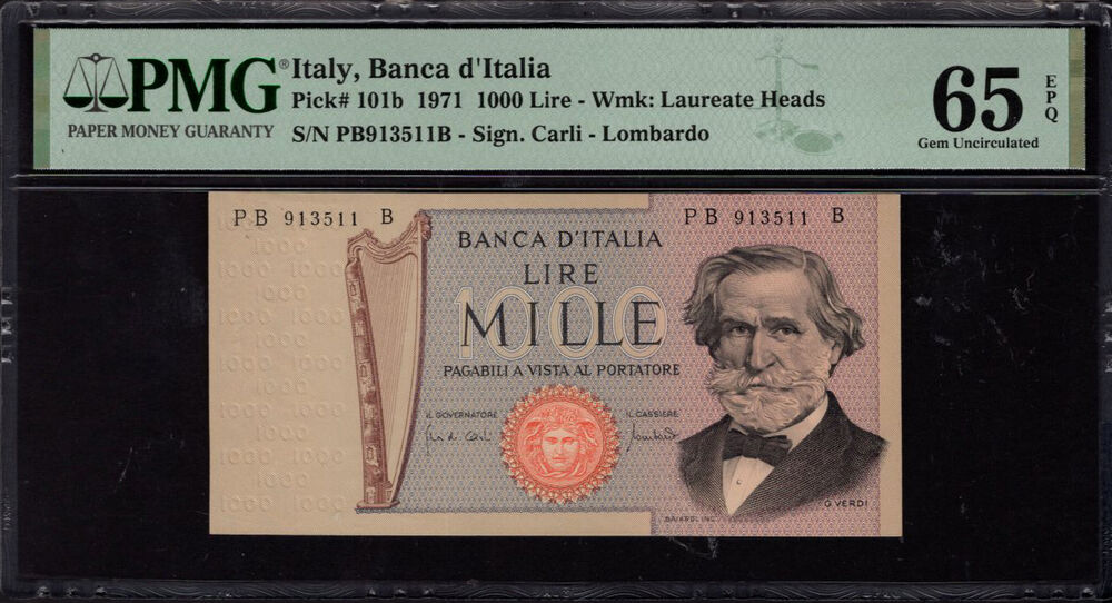 Italy - 1.000 Lire 1971 - Pick # 101b - PMG 65 EPQ