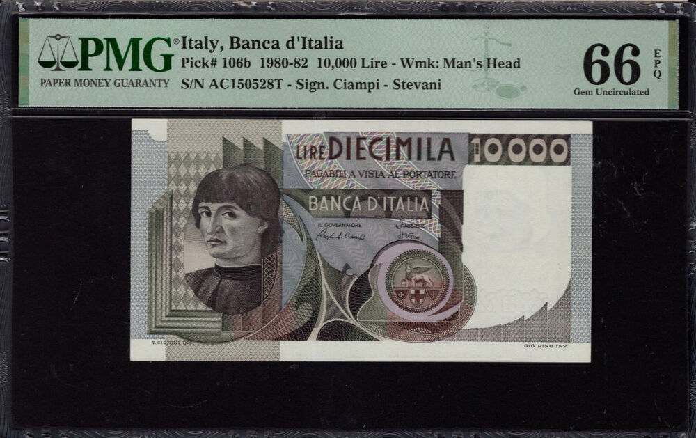 Italy - 10.000 Lire 1980 - Pick # 106b - PMG 66 EPQ