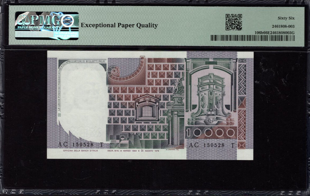 Italy - 10.000 Lire 1980 - Pick # 106b - PMG 66 EPQ