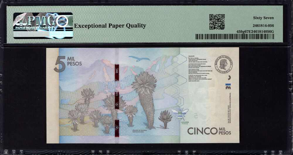 Colombia - 5000 Pesos 2022 - Pick # 459g - PMG 67 EPQ