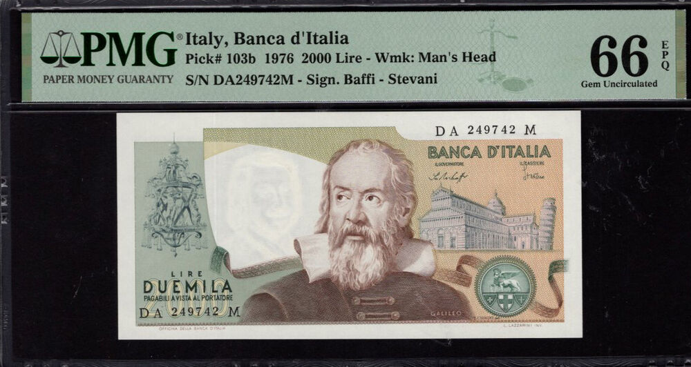 Italy - 2.000 Lire 1976 - Pick # 103b - PMG 66 EPQ