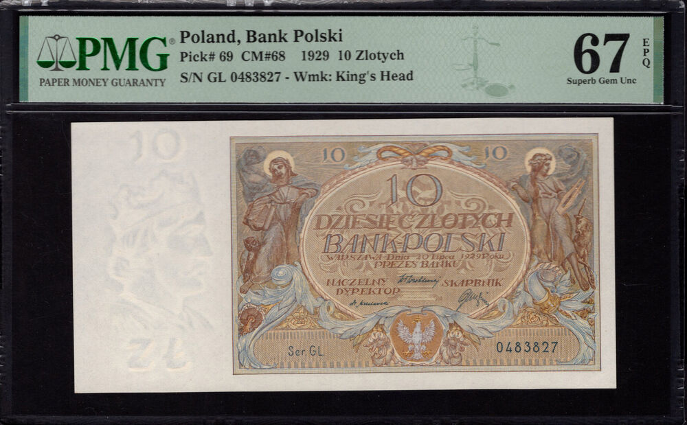 Poland - 10 Zlotych 1929 - Pick # 69 - PMG 67 EPQ