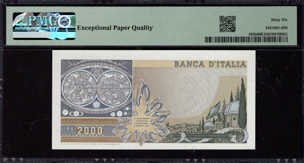 Italy - 2.000 Lire 1976 - Pick # 103b - PMG 66 EPQ