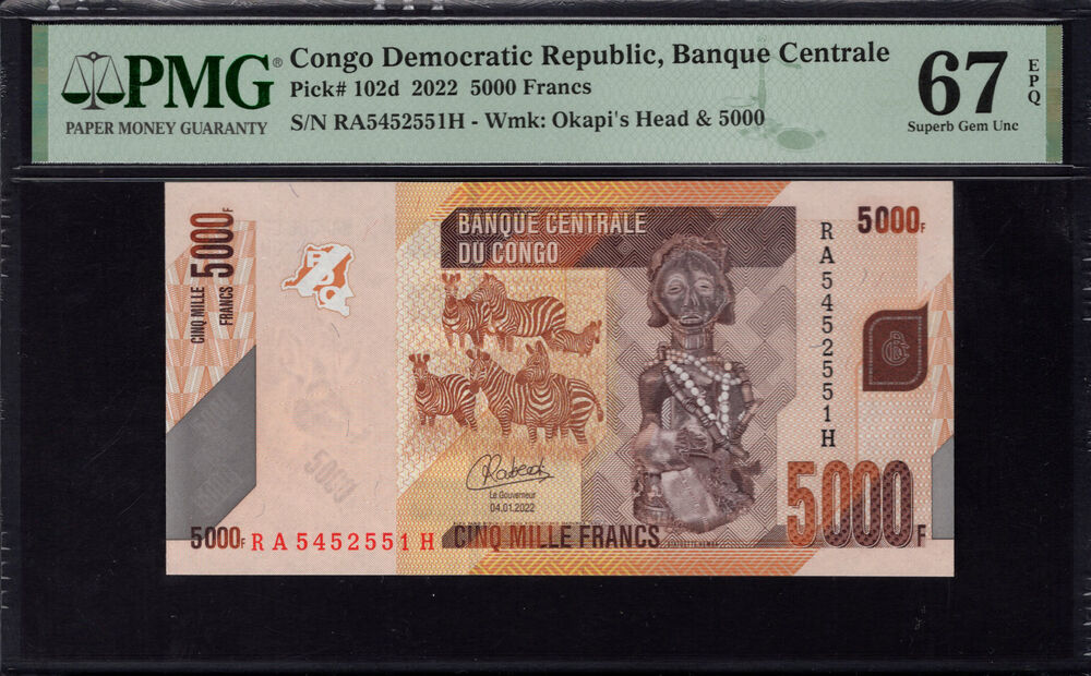 Congo Democratic Republic - 5000 Francs 2022 - Pick # 102d - PMG 67 EPQ