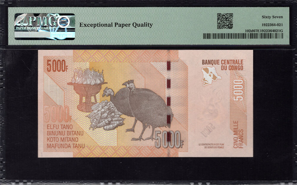 Congo Democratic Republic - 5000 Francs 2022 - Pick # 102d - PMG 67 EPQ