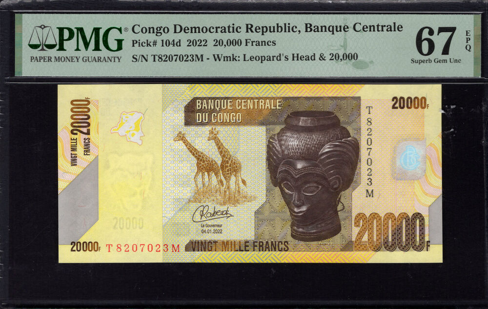 Congo Democratic Republic - 20.000 Francs 2022 - Pick # 104d - PMG 67 EPQ
