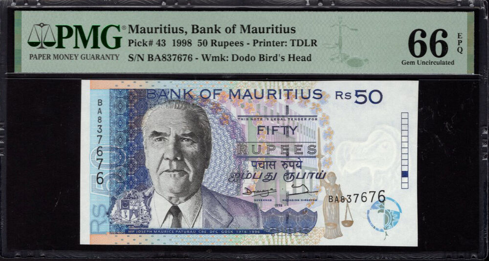 Mauritius - 50 Rupees 1998 - Pick # 43 - PMG 66 EPQ