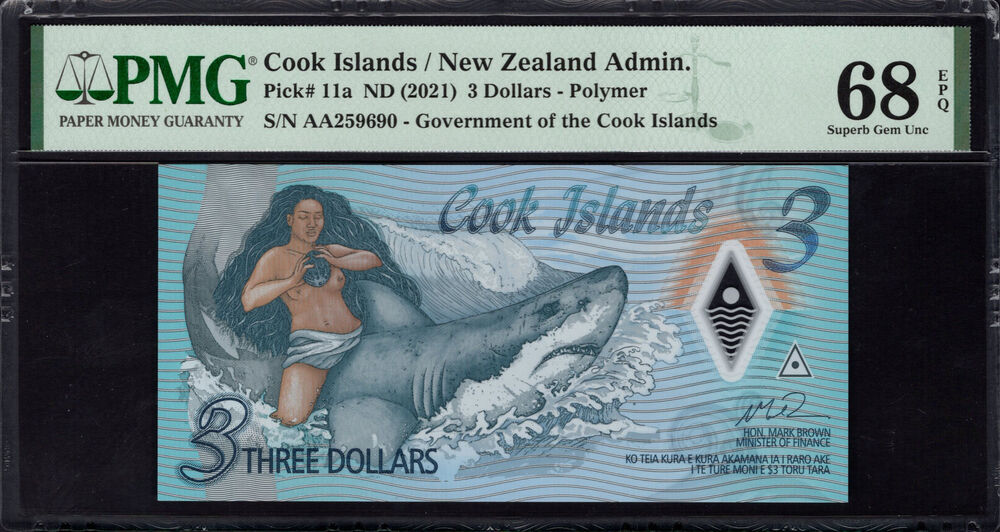 Cook Islands - 3 Dollars 2021 - Pick # 11a - PMG 68 EPQ