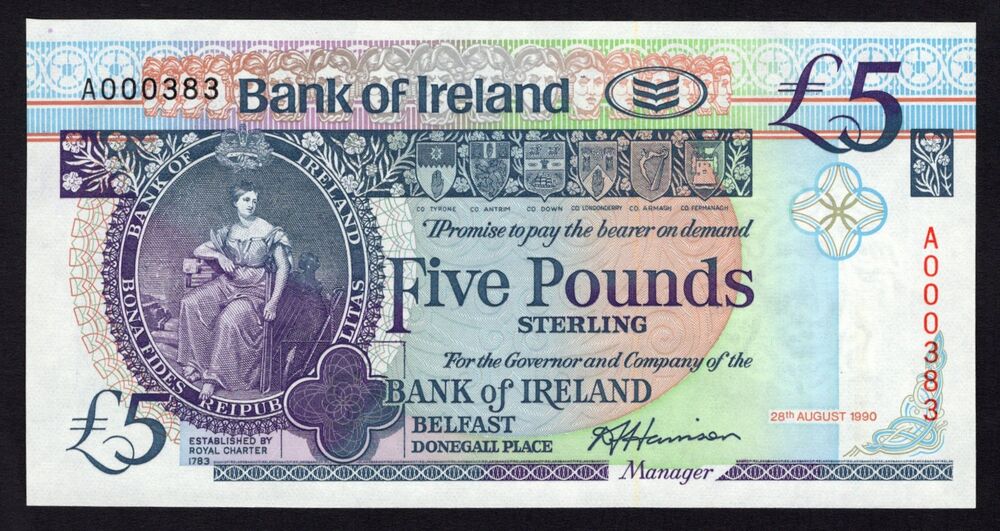Ireland, Northern - 5 Pounds 1990 - Pick # 70a - UNC-