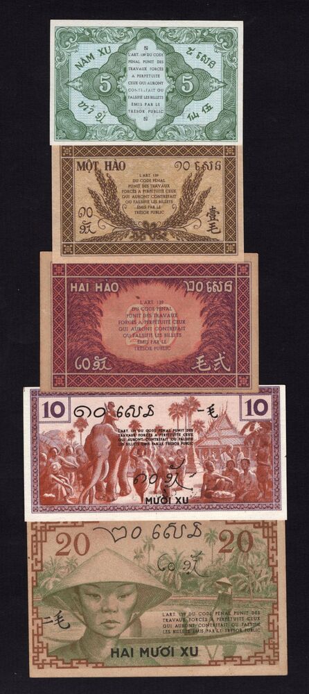 French Indochina - Group of 5 notes - AU/UNC