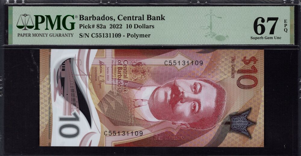 Barbados - 10 Dollars 2022 - Pick # 82a - PMG 67 EPQ