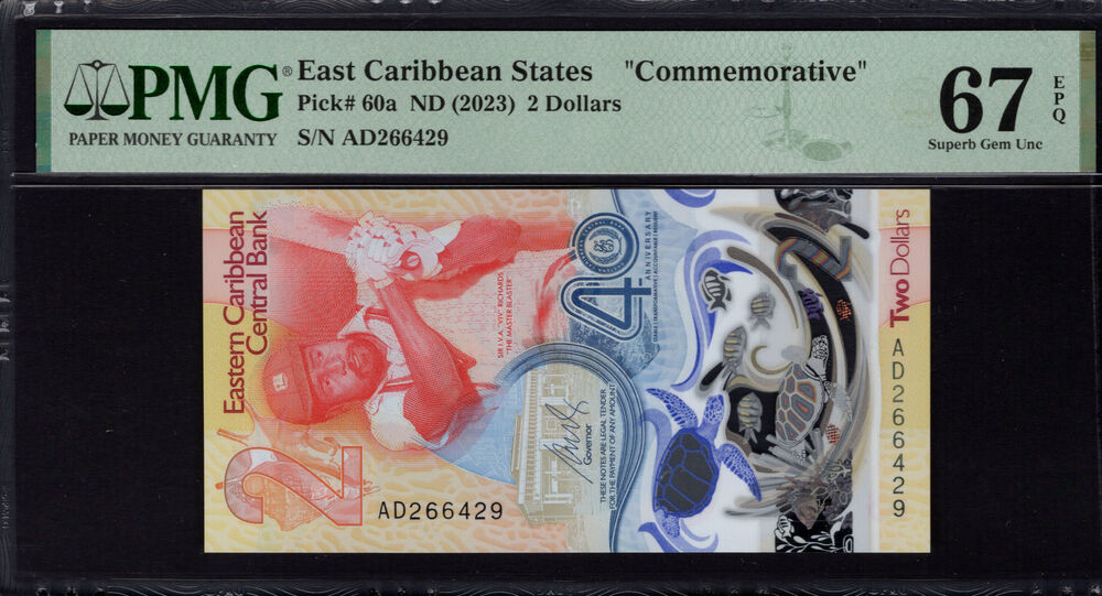 East Caribbean States - 2 Dollars 2023 - Pick # 60a - PMG 67 EPQ
