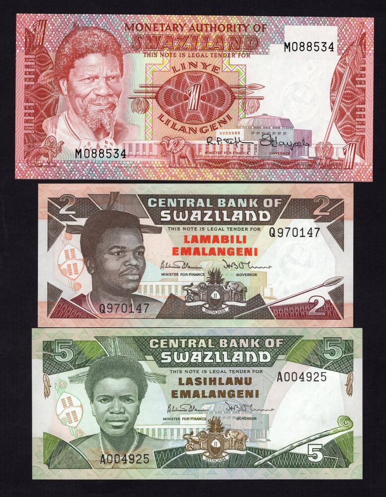 Swaziland - 1, 2 & 5 Emalangeni 1974/87 - Pick # 1, 13 & 14 - AU/UNC