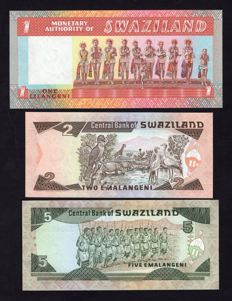Swaziland - 1, 2 & 5 Emalangeni 1974/87 - Pick # 1, 13 & 14 - AU/UNC