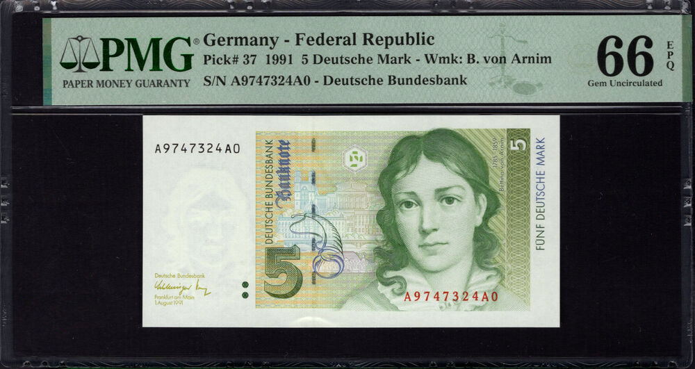Germany - 5 Deutsche Mark 1991 - Pick # 37 - PMG 66 EPQ