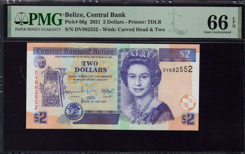 Belize - 2 Dollars 2021 - Pick # 66g - PMG 66 EPQ