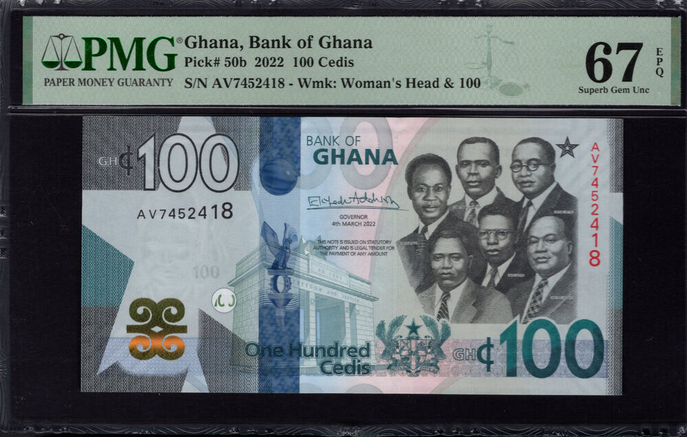 Ghana - 100 Cedis 2022 - Pick # 50b - PMG 67 EPQ