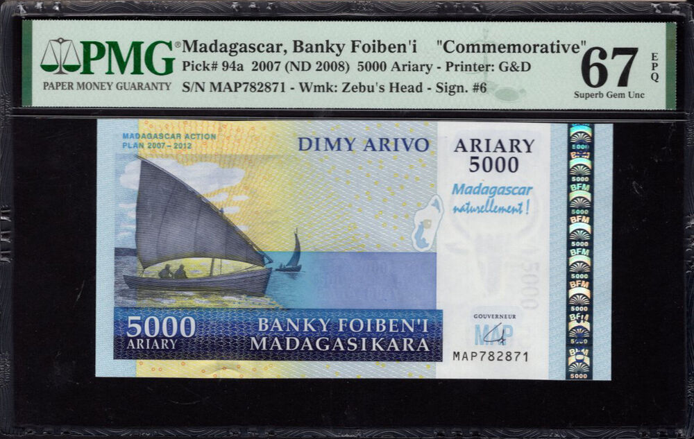 Madagascar - 5.000 Ariary 2007 - Pick # 94a - PMG 67 EPQ