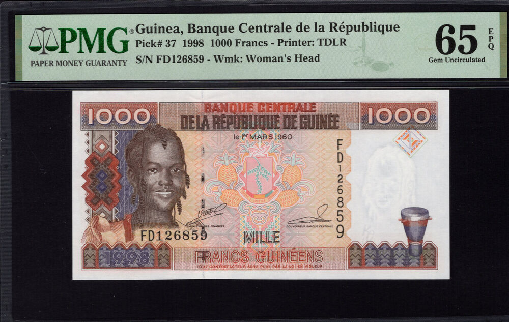 Guinea - 1000 Francs 1998 - Pick # 37 - PMG 65 EPQ