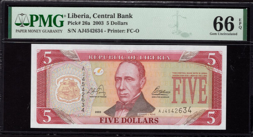 Liberia - 5 Dollars 2003 - Pick # 26a - PMG 66 EPQ