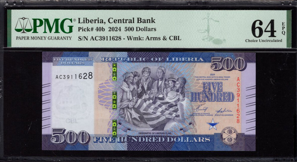 Liberia - 500 Dollars 2024 - Pick # 40b - PMG 64 EPQ