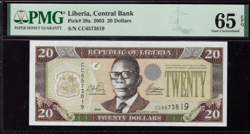Liberia - 20 Dollars 2003 - Pick # 28a - PMG 65 EPQ