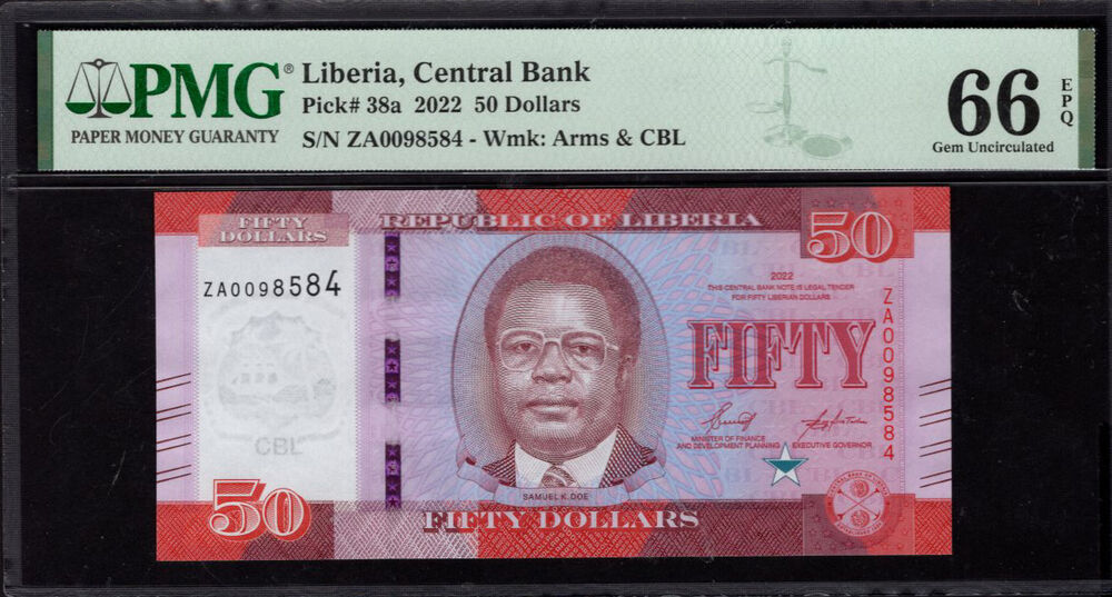 Liberia - 50 Dollars 2022 - Pick # 38a - PMG 66 EPQ
