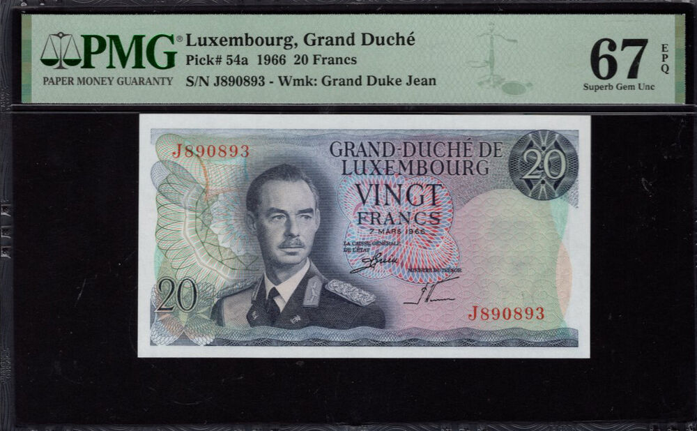 Luxembourg - 20 Francs 1966 - Pick # 54a - PMG 67 EPQ