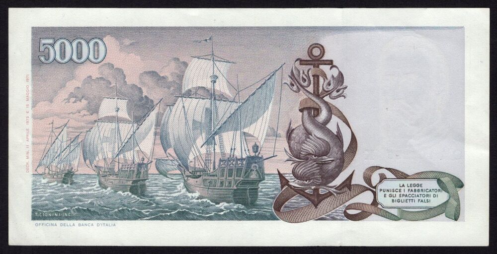 Italy - 5000 Lire 1973 - Pick # 102b - XF+