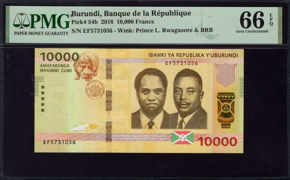 Burundi - 10.000 Francs 2018 - Pick # 54b - PMG 66 EPQ