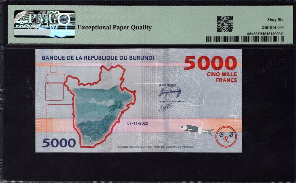 Burundi - 5000 Francs 2022 - Pick # 58a - PMG 66 EPQ