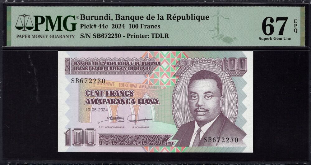 Burundi - 100 Francs 2024 - Pick # 44c - PMG 67 EPQ