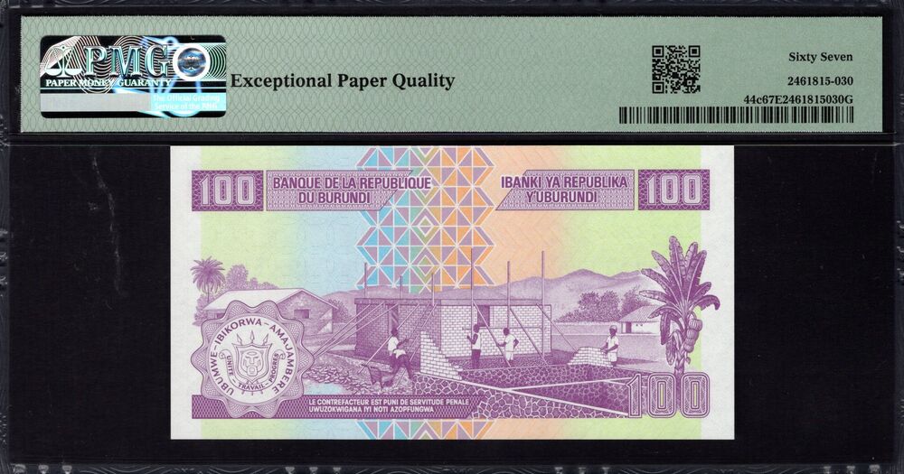Burundi - 100 Francs 2024 - Pick # 44c - PMG 67 EPQ