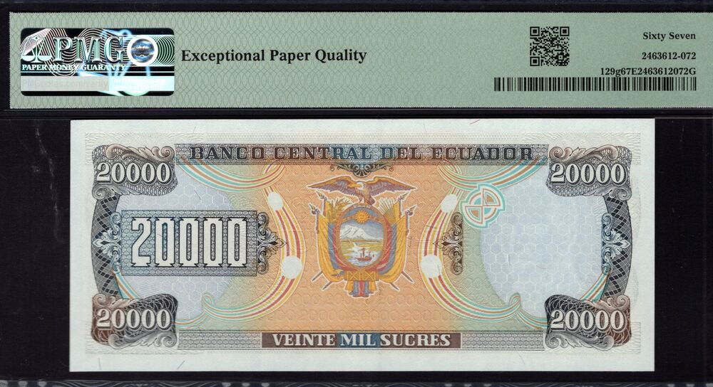 Ecuador - 20.000 Sucres 1999 - Pick # 129g - PMG 67 EPQ