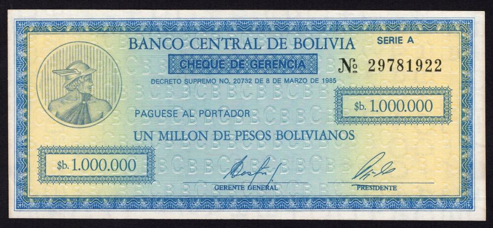 Bolivia - 1.000.000 Pesos Bolivianos 1985 - Pick # 190 - UNC