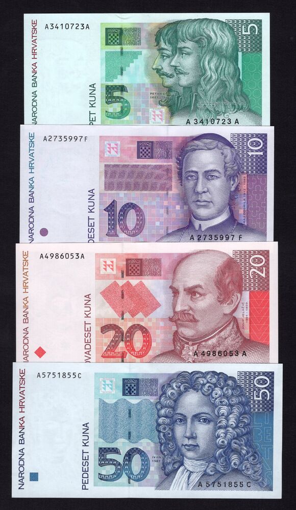 Croatia - 5, 10, 20 & 50 Kuna 1993 - Pick # 28, 29, 30 & 31 - UNC