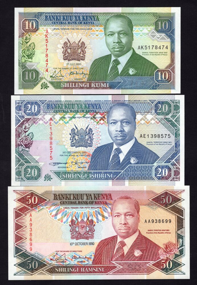 Kenya - 10, 20 & 50 Shillings 1990/93 - Pick # 24-26 - AU/UNC
