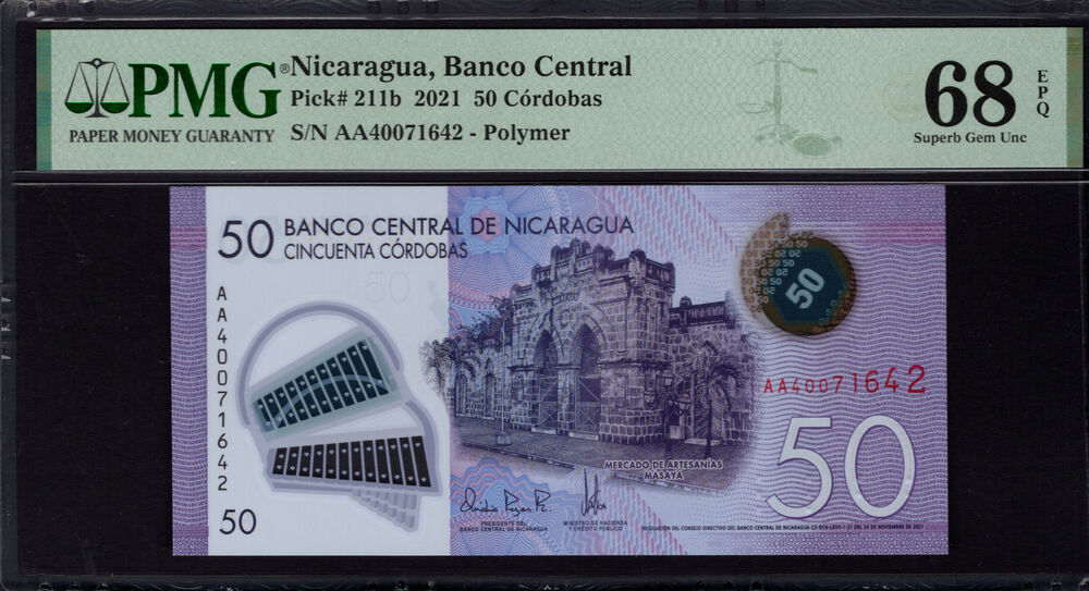 Nicaragua - 50 Córdobas 2021 - Pick # 211b - PMG 68 EPQ