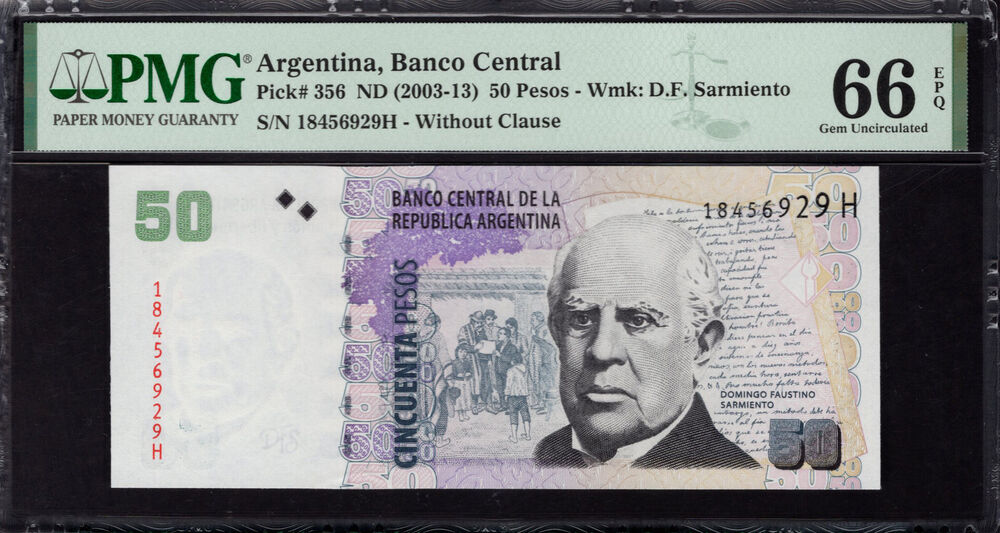 Argentina - 50 Pesos 2003 - Pick # 356 - PMG 66 EPQ