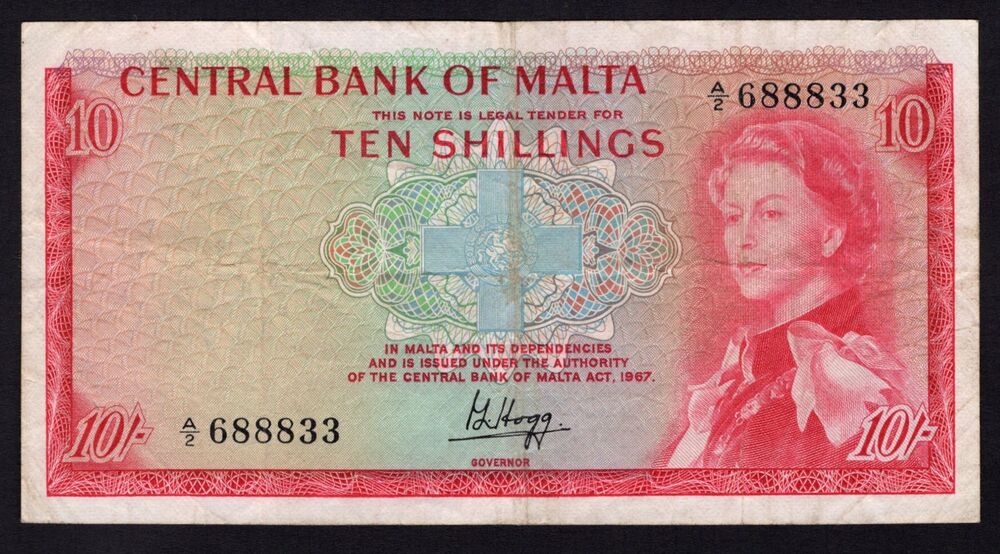 Malta - 10 Shillings L.1967 - Pick # 28 - F/VF